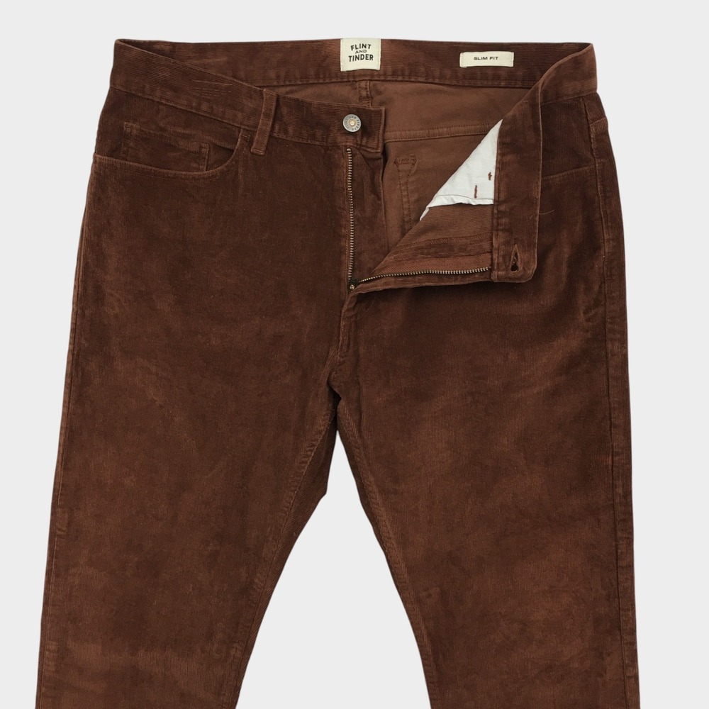 Flint and Tinder Mens Slim Fit Corduroy Pants Brown 34x34 5-Pocket Trousers